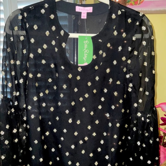 Lilly Pulitzer NWT Amory Top Onyx Starry Clip Size XXS - Picture 4 of 11